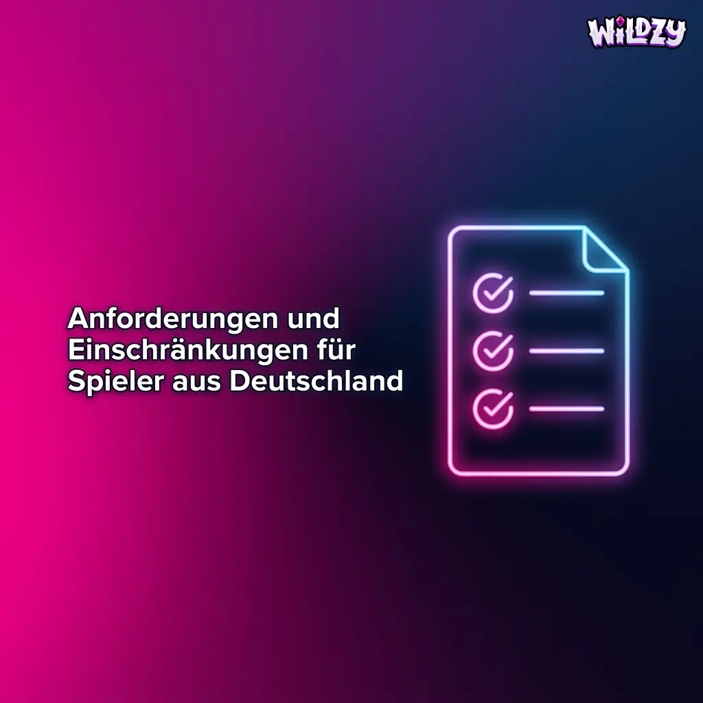 Wildzy Casino Anforderungen für deutsche Spieler: Mindestalter 18, OASIS-Sperre, 1.000 EUR Einzahlungslimit