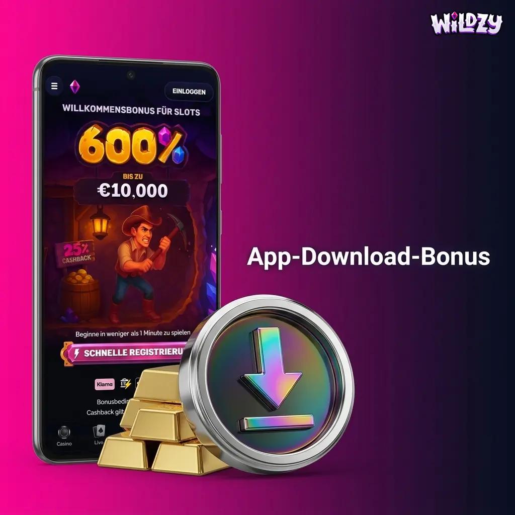 Wildzy App-Download-Bonus für Android und iOS – exklusiver Bonus beim ersten App-Login für neue Spieler