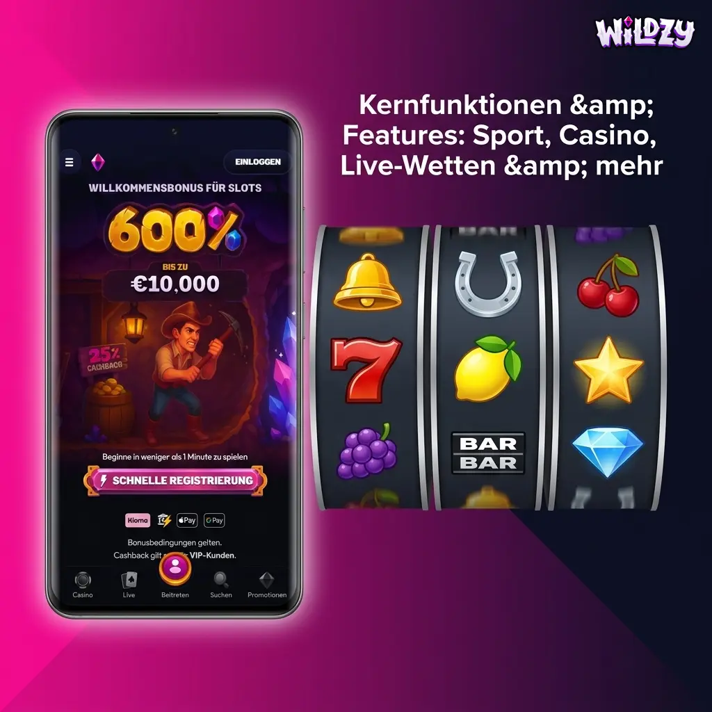 Betsson App mit Sport, Casino, Live-Wetten, Slots und Live-Dealer-Funktionen auf dem Smartphone
