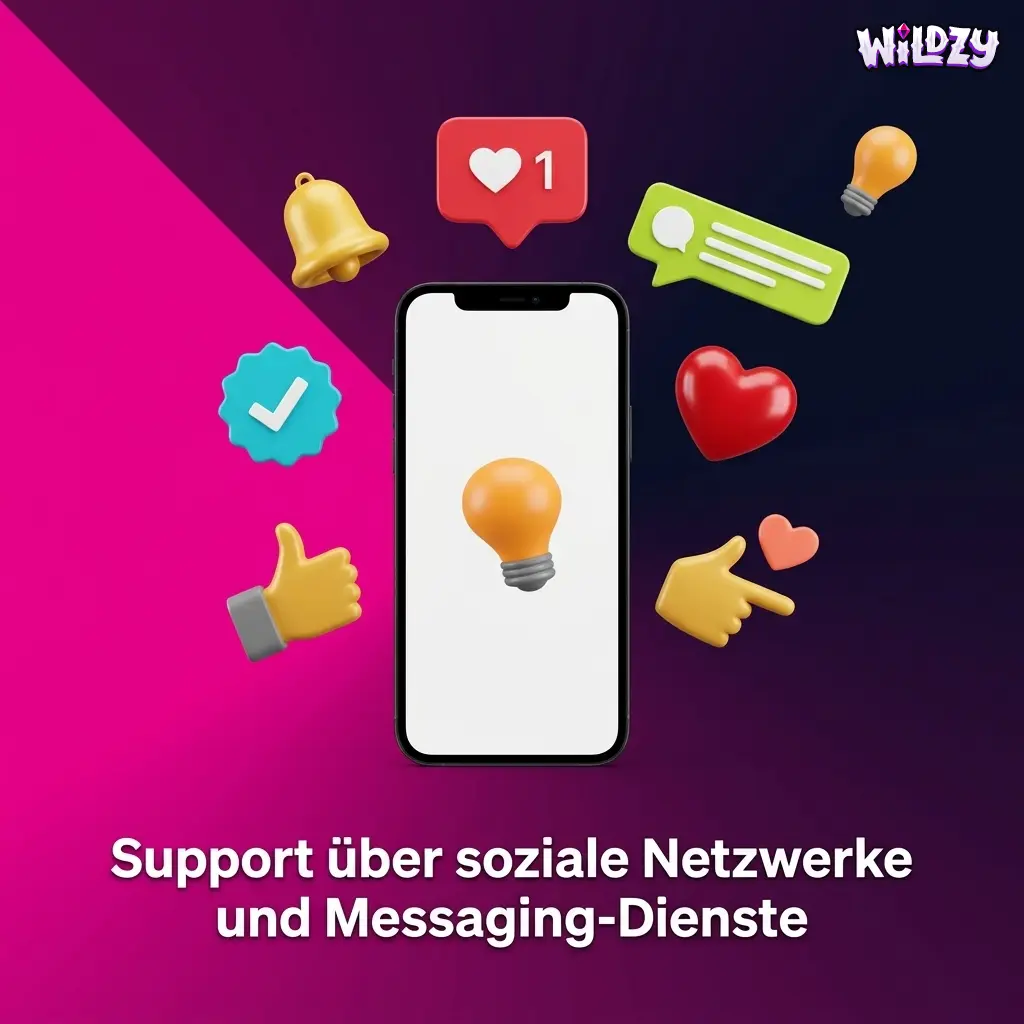 Wildzy Kundensupport über soziale Netzwerke und Messaging-Dienste wie Facebook, Instagram und WhatsApp
